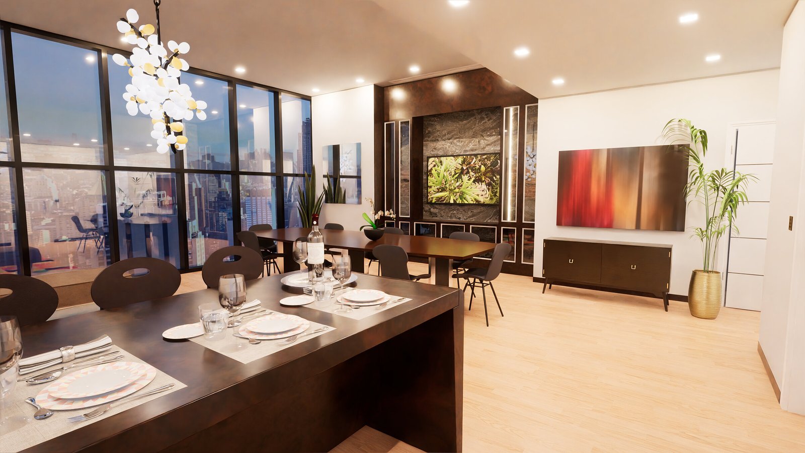 Kitchen and dining area of a single-family home, with plumbing and electrical runs coordinated in the model
