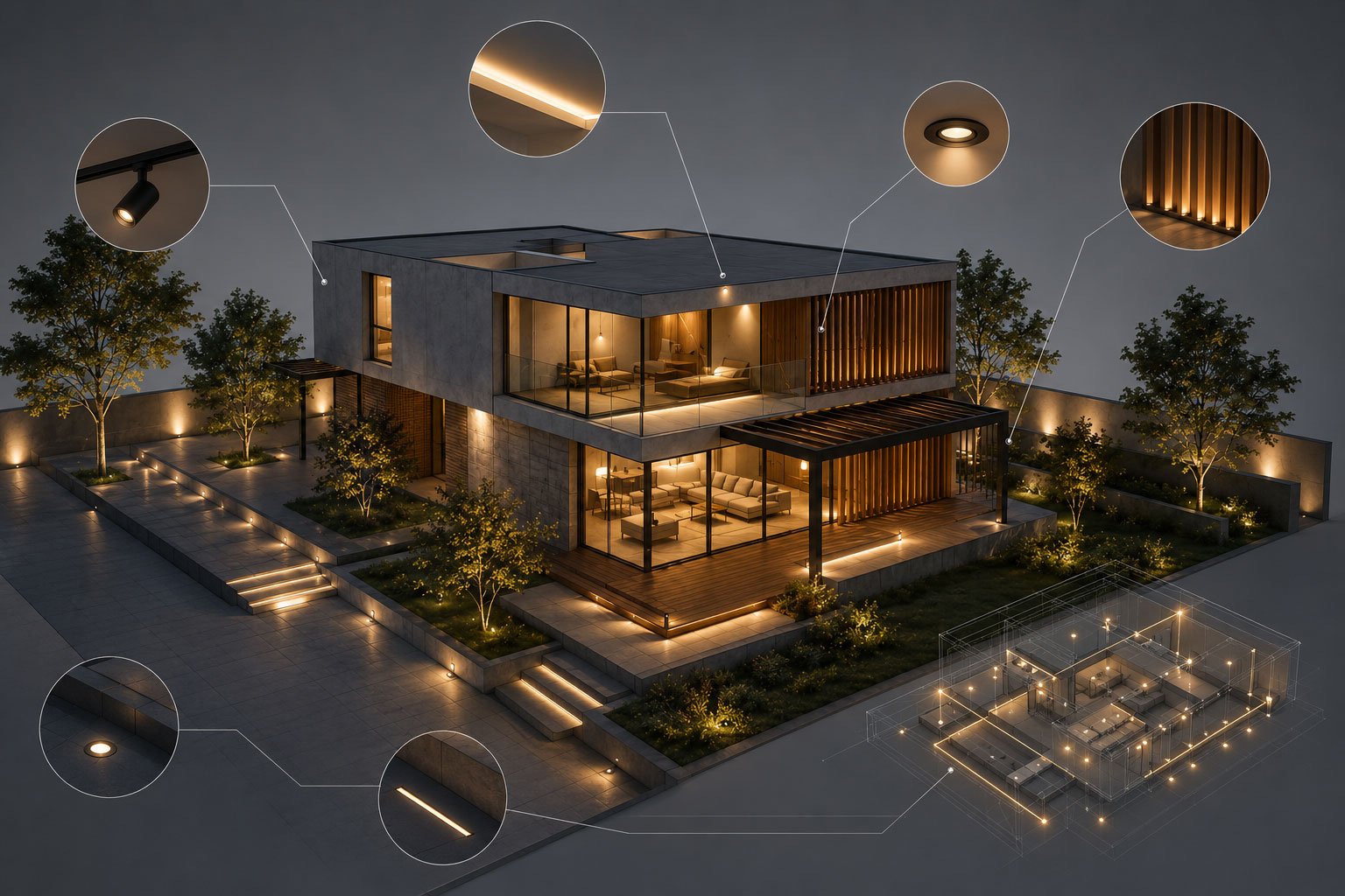 Spatial systems and lighting integrated into the architecture