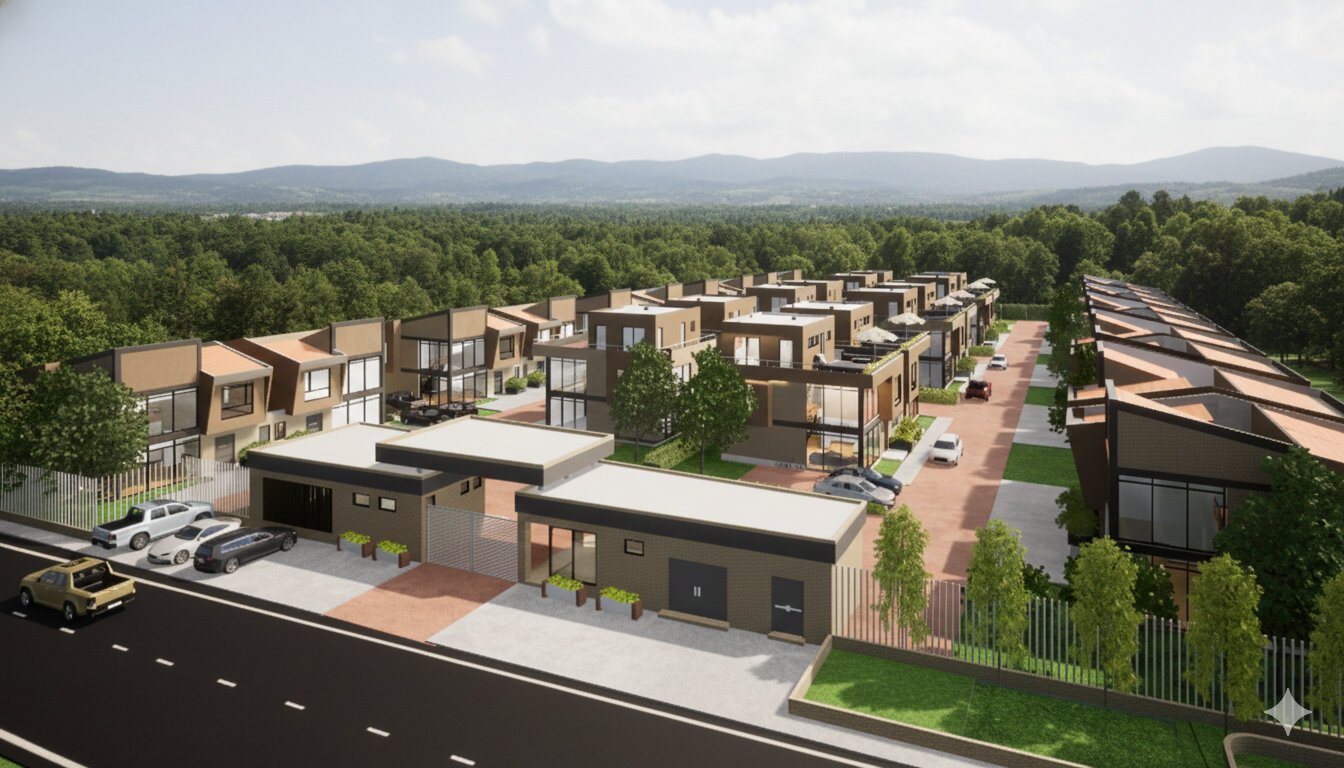 Aerial view of a residential development coordinated in a single digital prototype