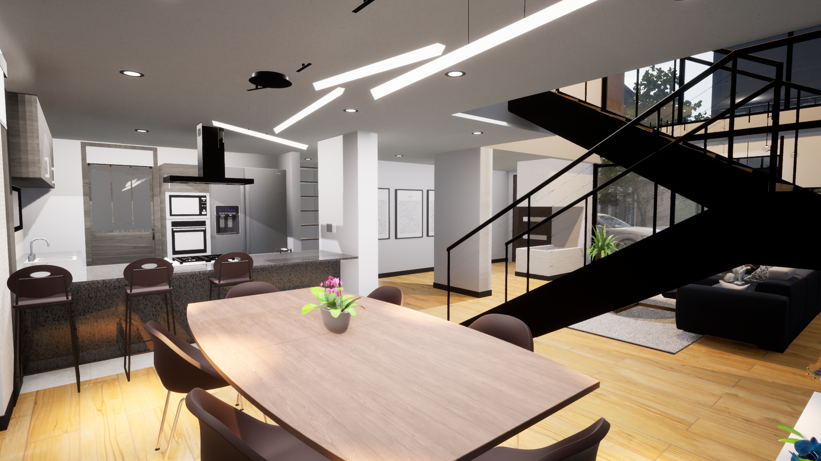 Comedor con ventanal panorámico — Sistemas Espaciales e Iluminación