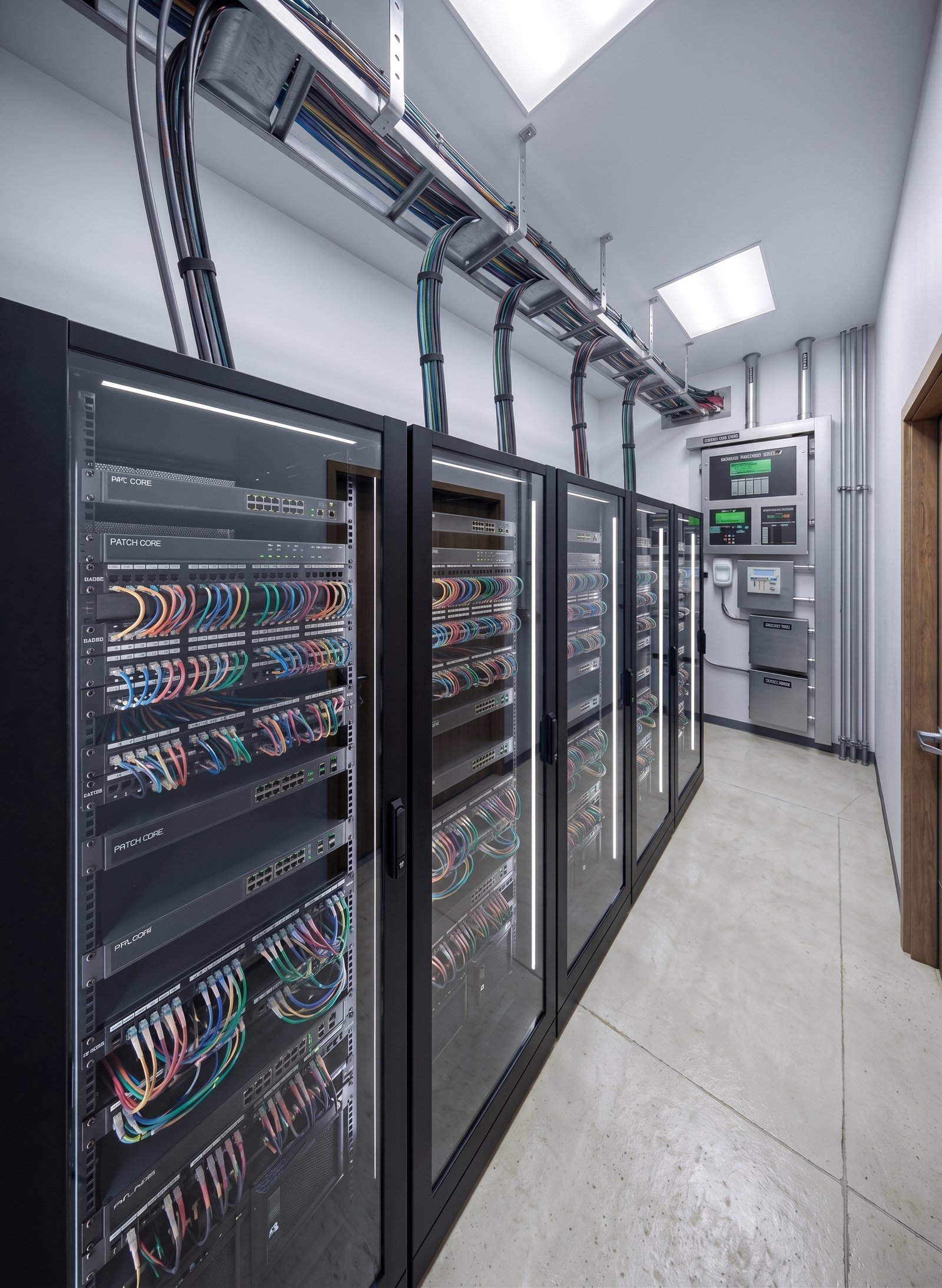 Corredor de racks — vista alternativa — Modelado de Centros de Datos y Servidores