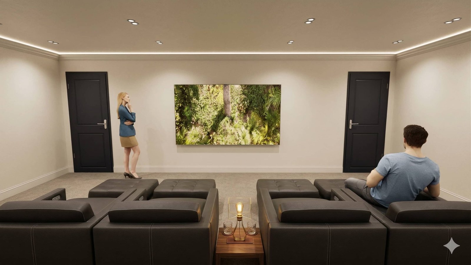 Sala de cine — prueba de acabados y luz ambiental — Alcance Internacional ATS