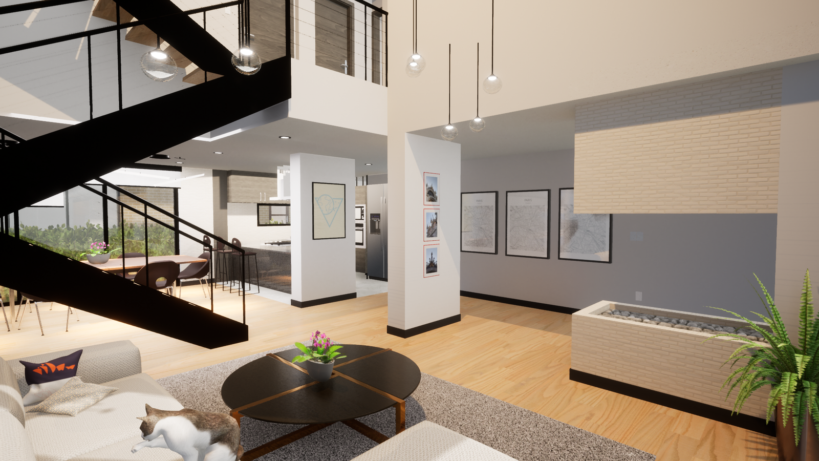 Living room and staircase detail — Vivienda Unifamiliar Cota